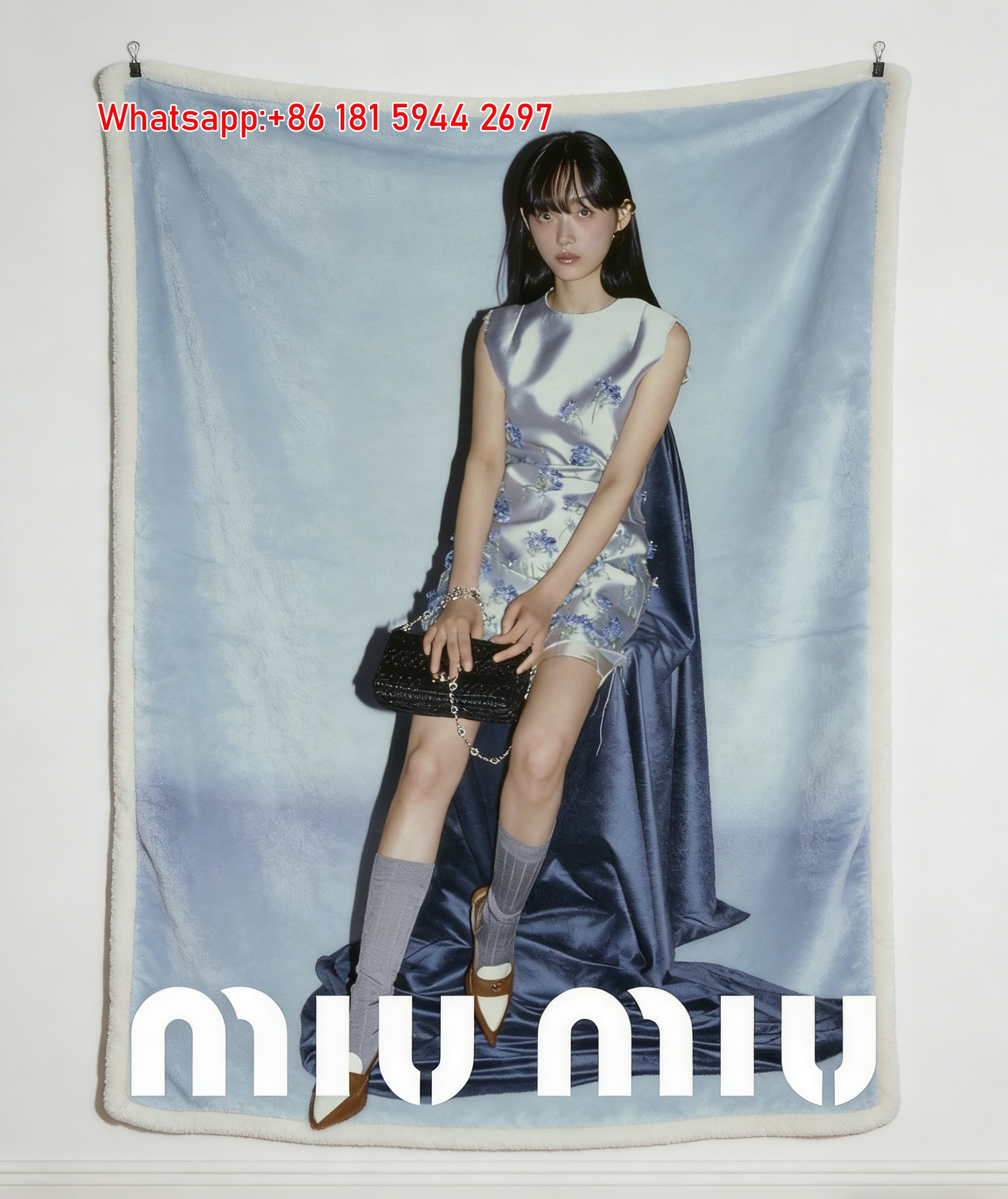Miu Miu Floral Print Dress & Black Clutch Print Flannel Sofa Throw Blanket IMG_0633